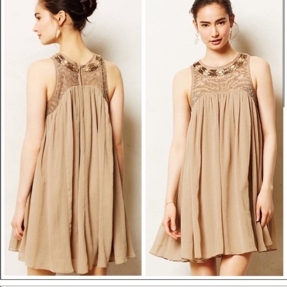 Anthropologie Moulinette Soeurs Boho Chiffon Bejeweled Babydoll Dress - Picture 2 of 15